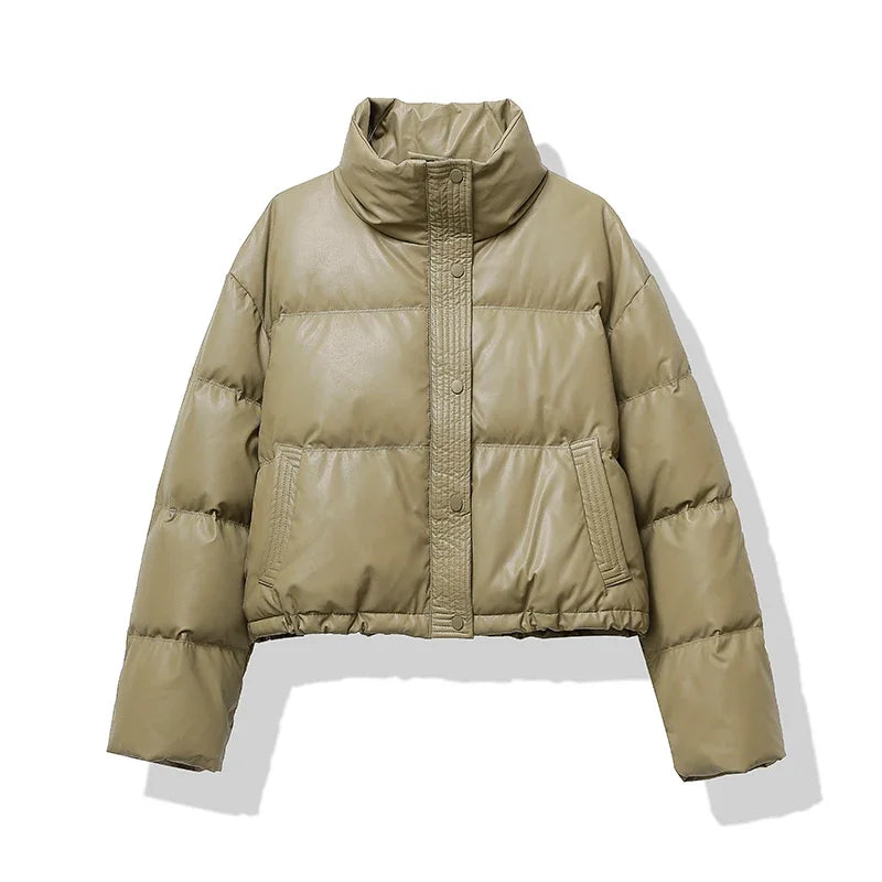 Warm cotton-padded jacket with mock neck and relaxed fit.