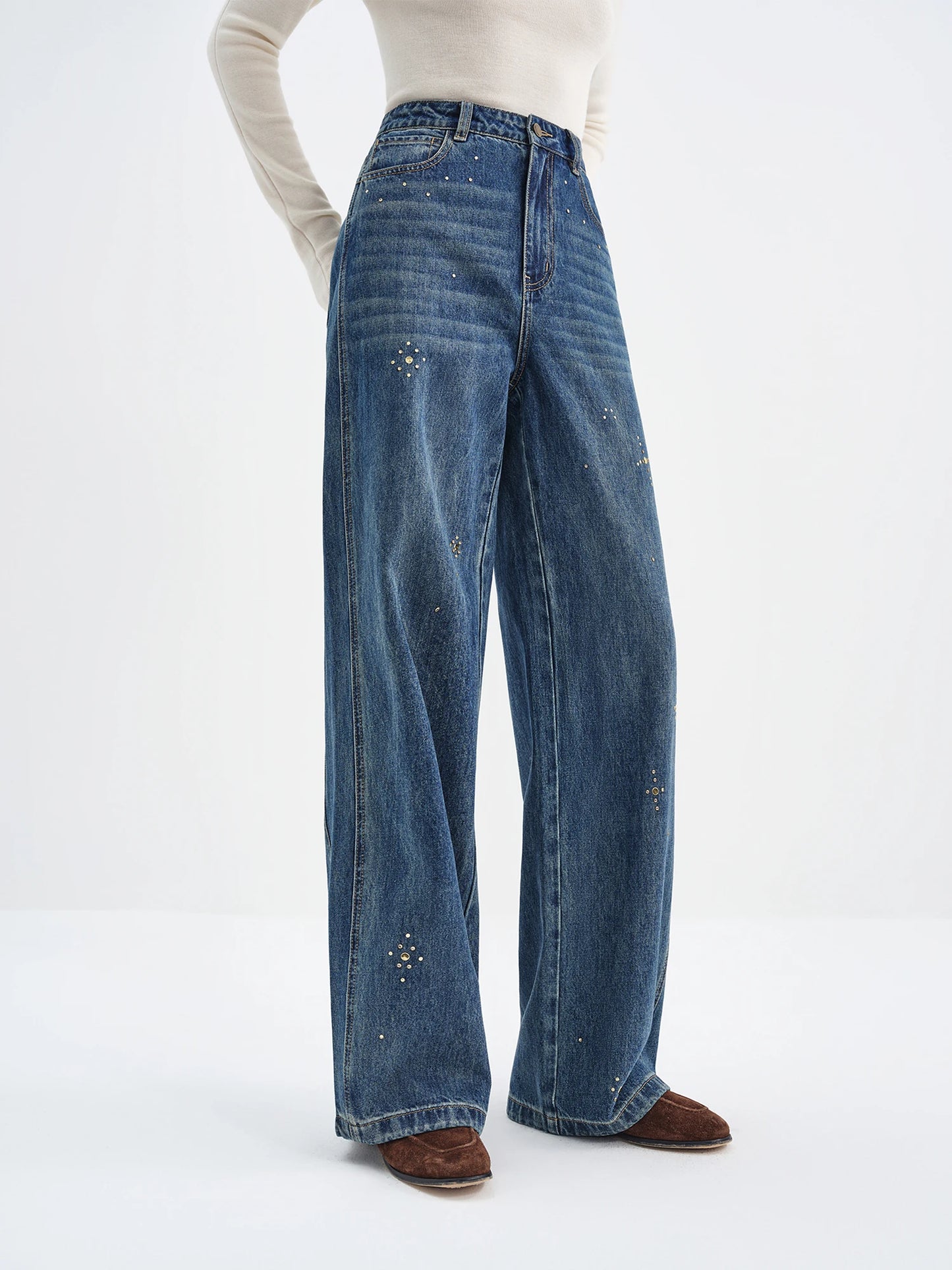 Women's retro diamond-washed straight jeans – premium winter streetwear, stylish and comfortable.