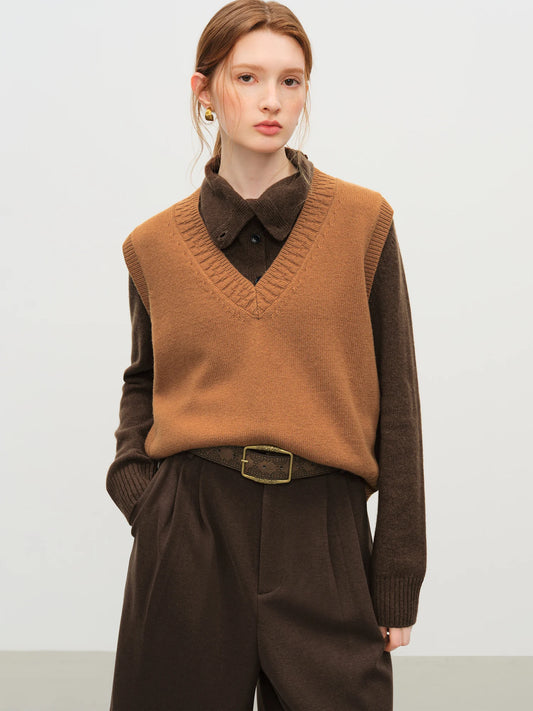 Women Autumn Winter Wool Knit V-Neck Sleeveless Vest